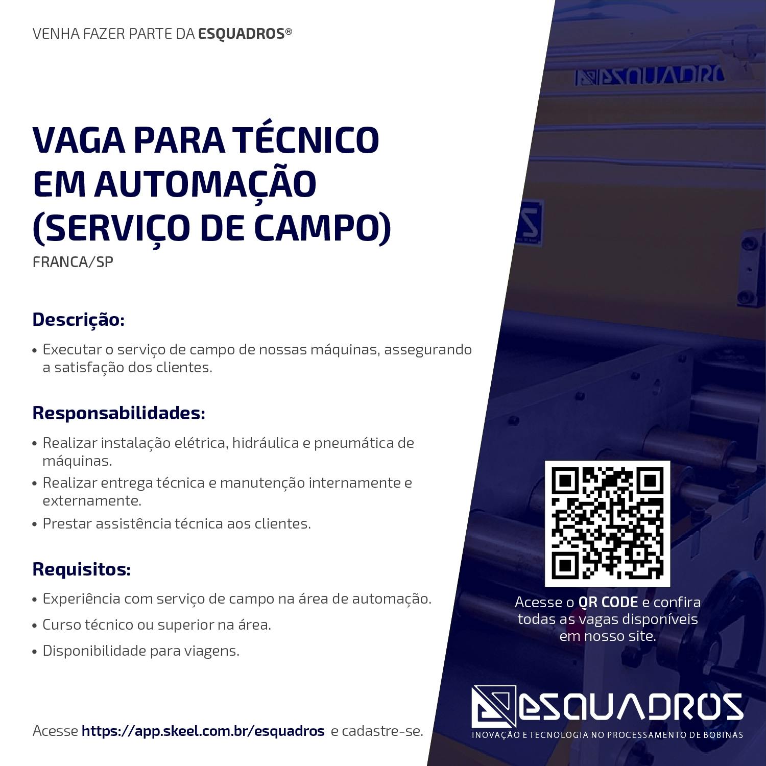 Tecnico em automação (field service)  - Esquadros®
